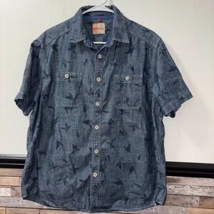 Lulu's Blue Short-Sleeve Button-Down Shirt with Bird Print